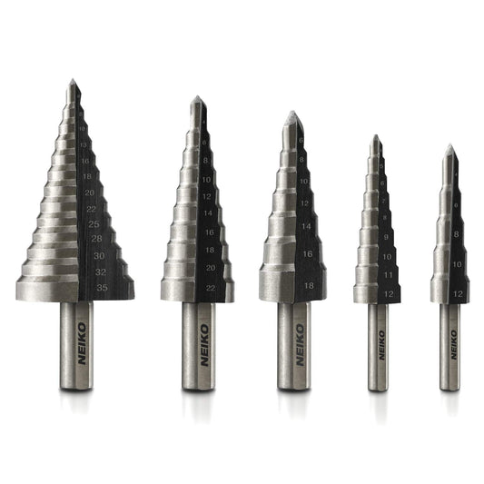 10198A Step Drill Bit Set | 5 Piece, 4Mm- 35Mm | Metric Titanium High Speed Steel Unibit, Stepper Cone Drill Bit | Two Flute Step down Bits, 135 Degree Point